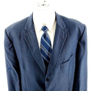 DAMAGED Tallia Uomo Worsted Wool 3 Button Blazer 44R Blue‎ Sharkskin